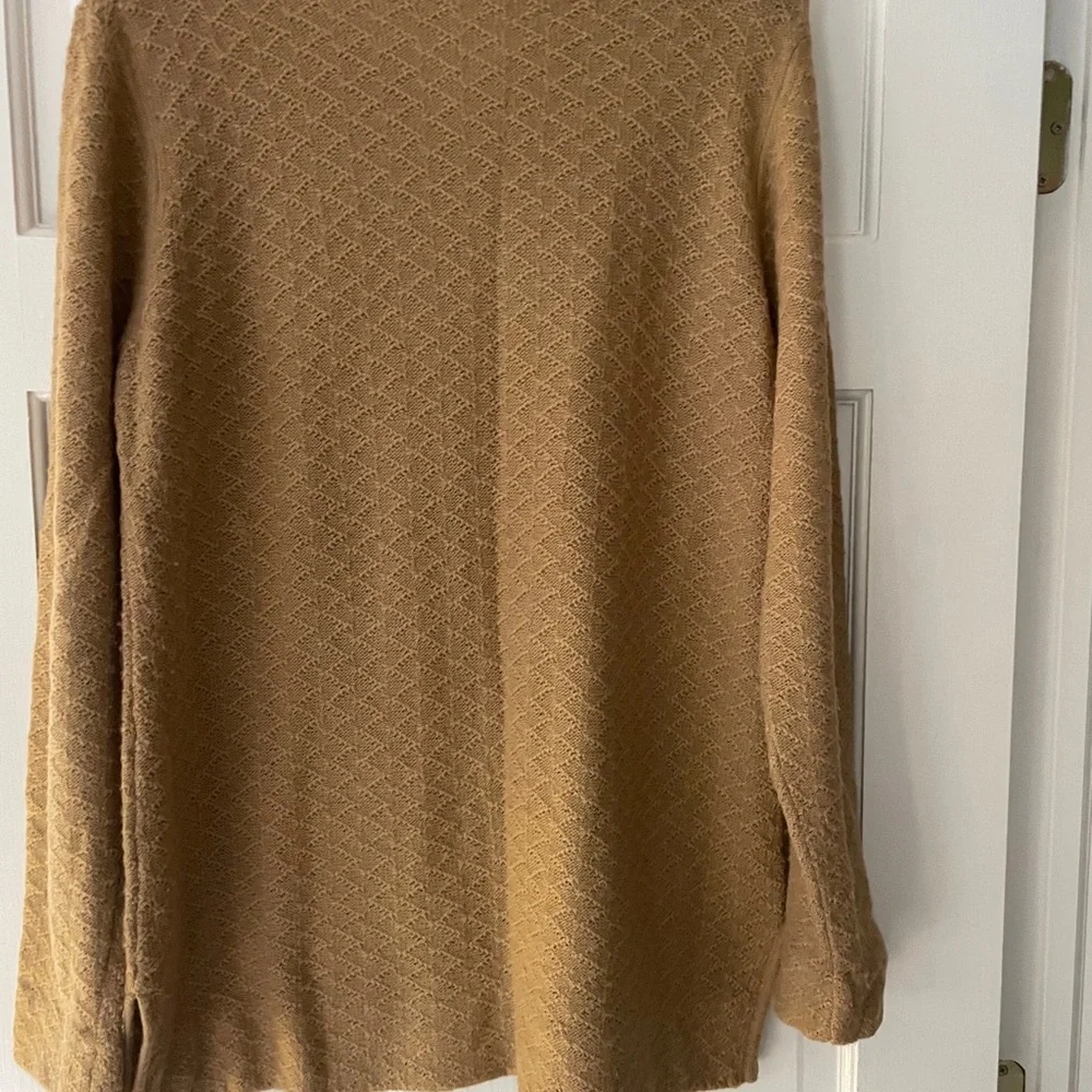 Tory Burch Camel/Tan Textured Crewneck Sweater with Decorative Buckle